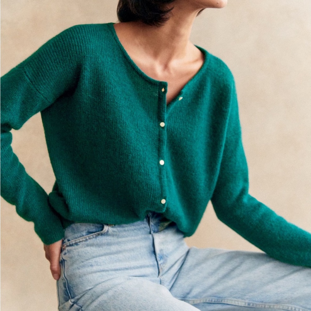 Sezane gaspard cardigan blue green